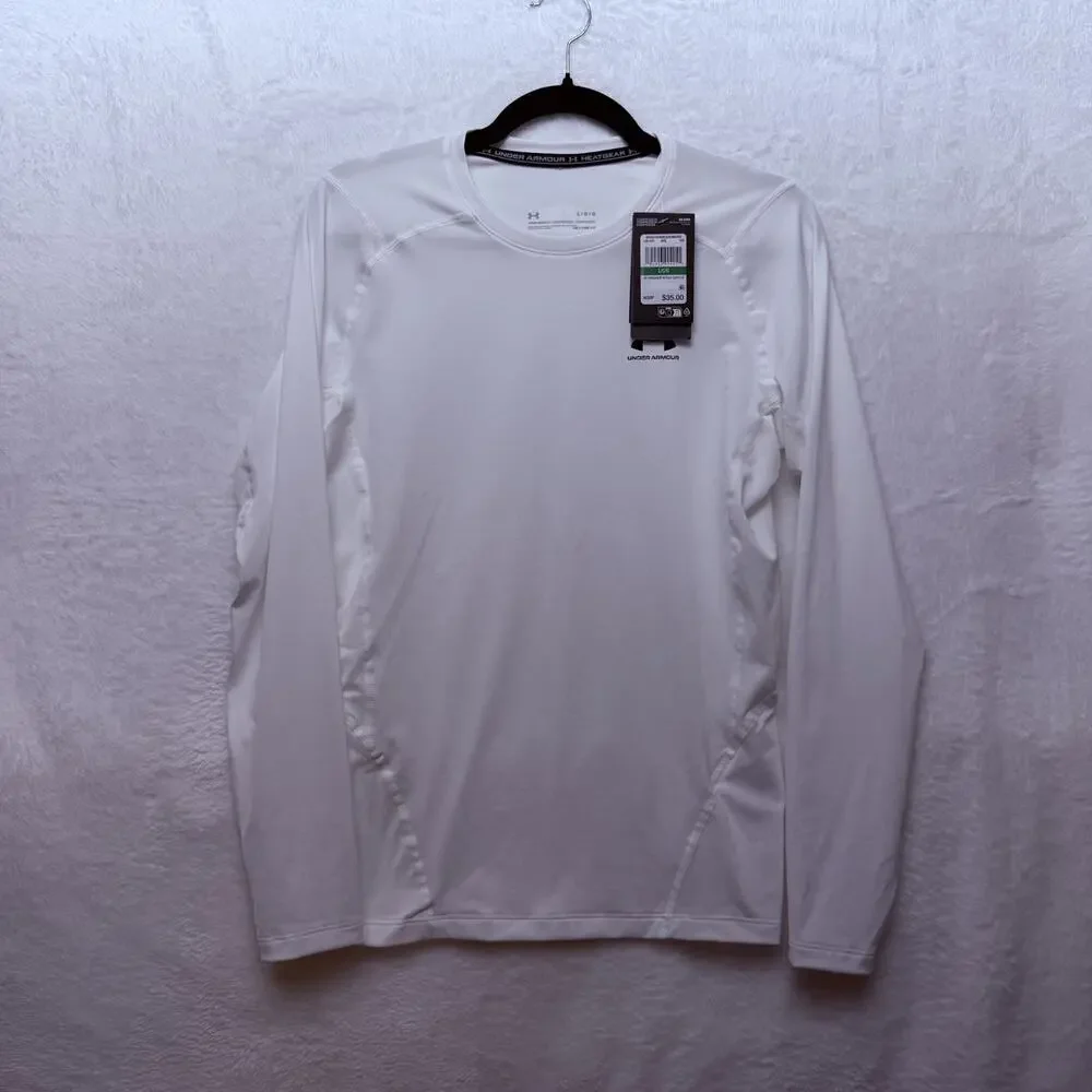 Under Armour HeatGear Compression Long Sleeve Shirt Mens Large White 1361524 NEW